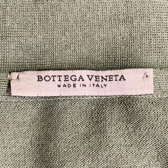 BOTTEGA VENETA M Green Blue Numbers Applique Cotton V-Neck Short Sleeve Shirt - Picture 5 of 6